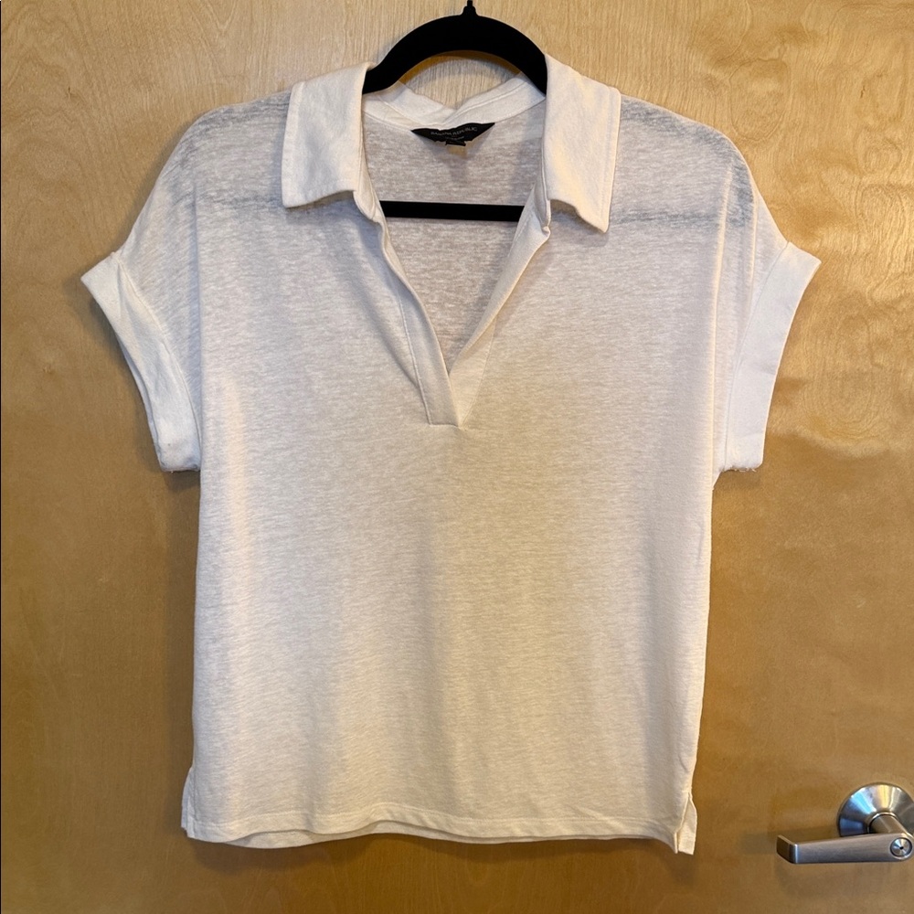 Banana Republic Relaxed Cream Polo Button-Down Short Sleeve Shirt Small